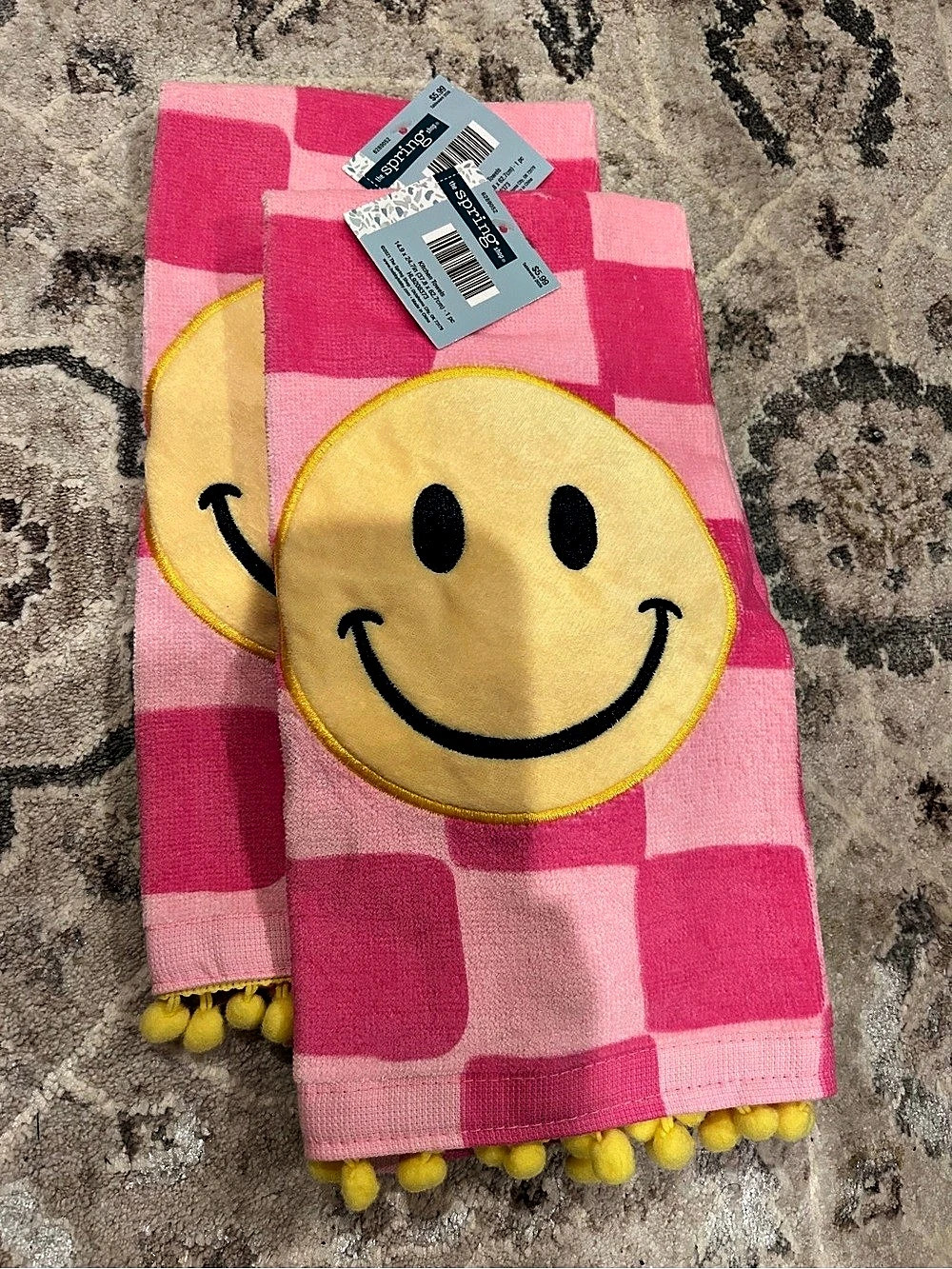 The Spring Shop Pink & Yellow Smiley HandTowels